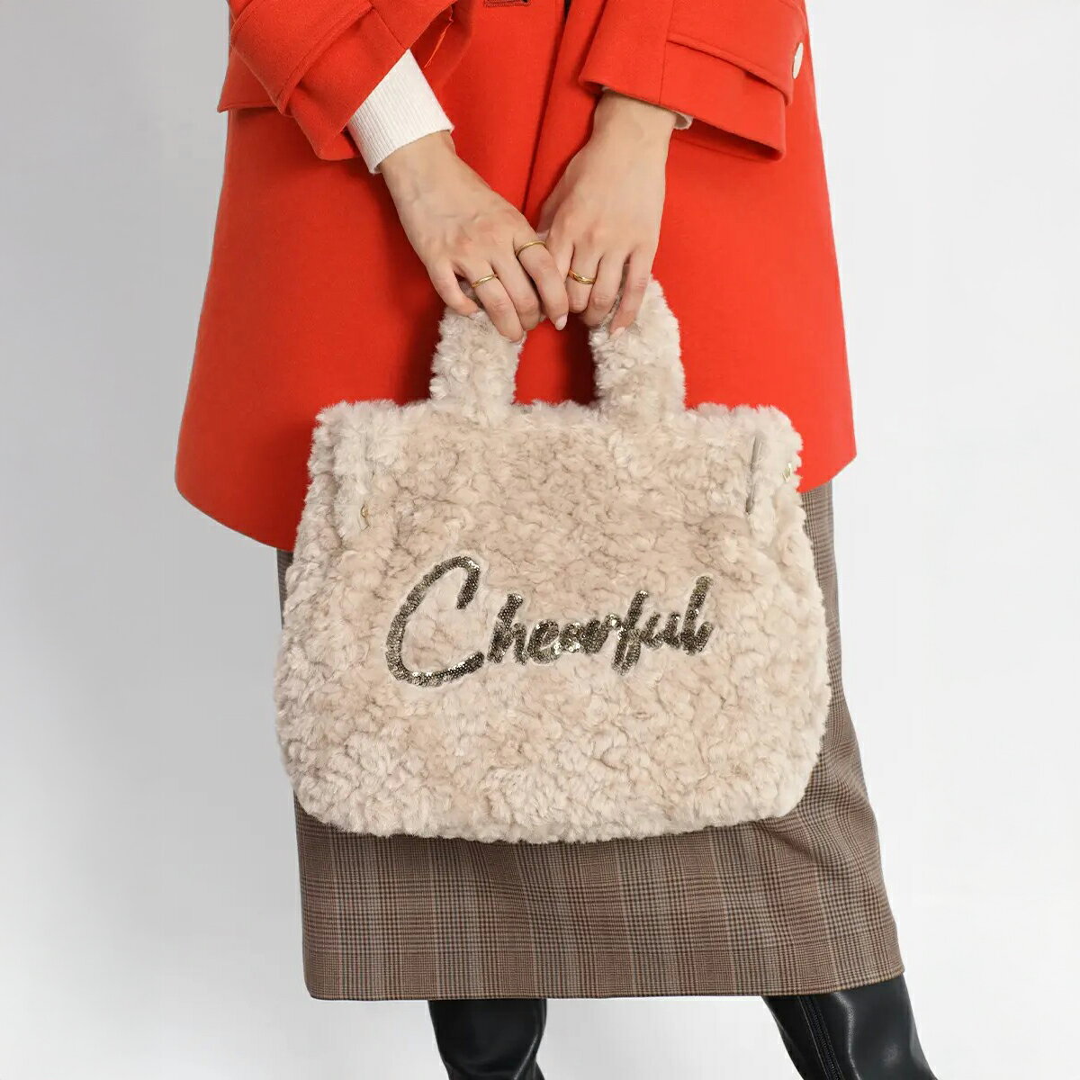 【PECHINCHAR ペシンシャ】 "Cheerful"ボアスクエアトートバッグ バッグ カバン 鞄 小物 プレゼント レディース 大人 デイリー スパンコール ボアバッグ 2WAY ハンドバッグ ショルダーバッグ カジュアル マチ ボア素材