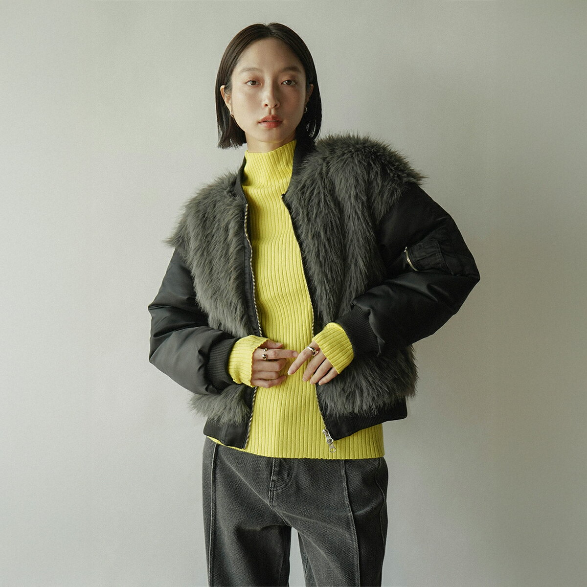 【RADIATE ラディエイト】 フェイクファードッキングMA-1 アウター 羽織り ブルゾン MA-1 フェイクファーベスト ダブルジップ 甘辛MIX レディース トレンドライク カジュアル デイリー