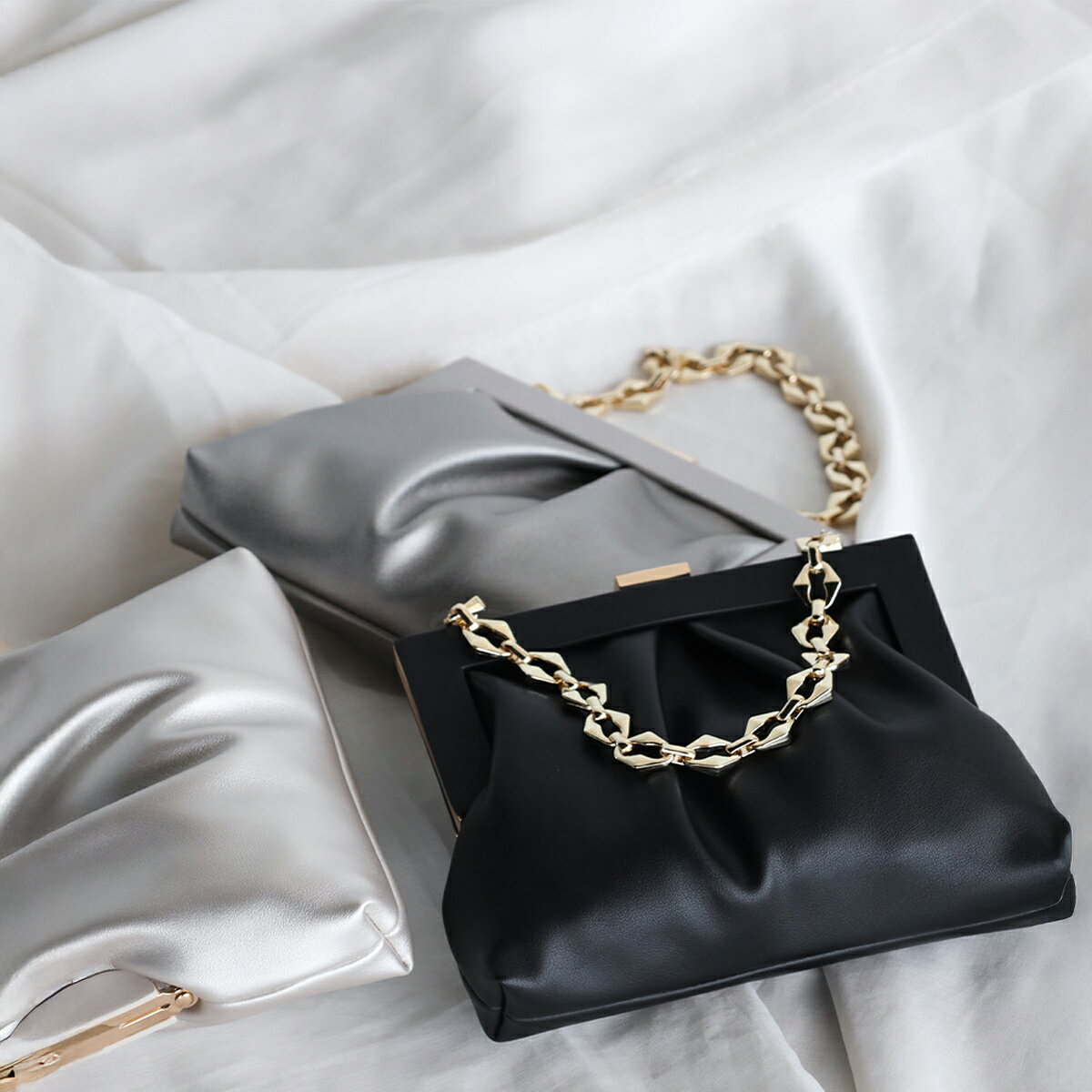 【Rire Fete リルフェテ】 3WAYガマグチハンドバック バッグ ミニバッグ ガマグチハンドバック ガマグチバック ハンドバック 鞄 小物 プレゼント レディース 大人 3WAY コンパクト チェーンバッグ セレモニーバッグ クラッチバッグ オケージョナルシーン 華やか 新作