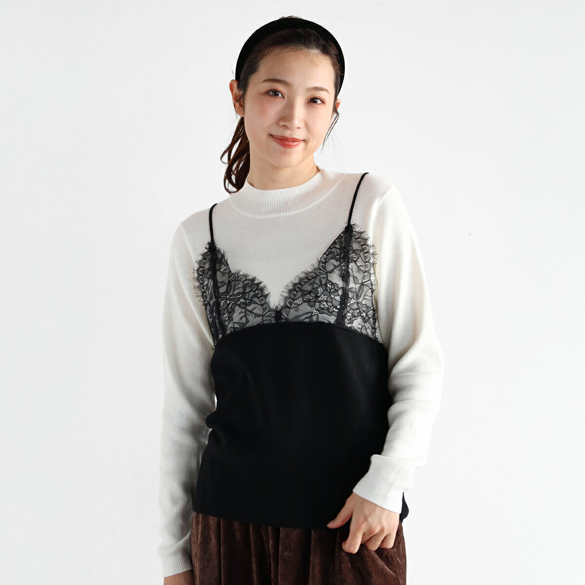 【Vin ヴァン】 レースキャミレイヤードニット トップス ニット レースキャミ レイヤード ニット レディース カジュアル フェミニン キレイめ デイリー ノースリーブトップス カラバリ インナー レース 快適な着心地 華やか 柔らかな肌触り