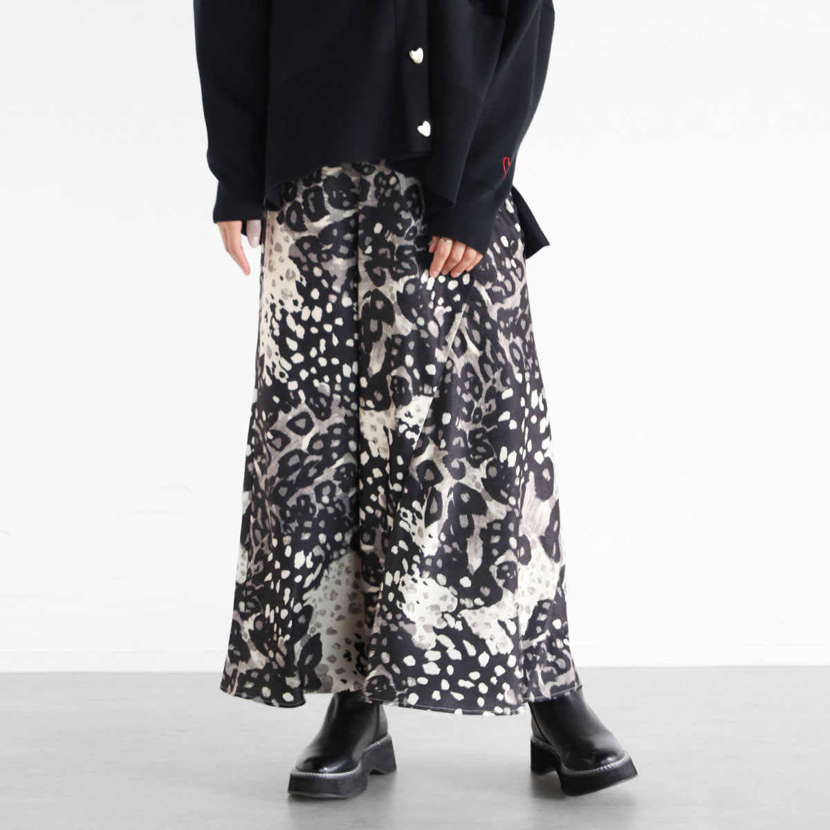 【SS期間中エントリーでポイント最大11倍!】Vin ヴァン レオパードプリントフレアスカート スカート ロングスカート フレアスカート レオパード プリント 大人可愛い レディース カジュアル キレイめ デイリー ウォッシャブル ストレッチ 大柄 柄スカート ウエストゴム