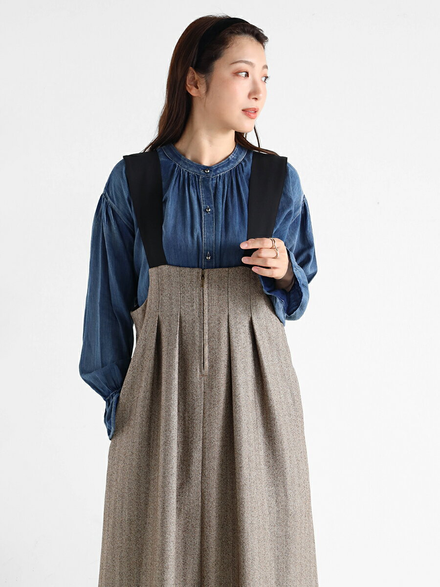 【Vin ヴァン】 ヘリンボーンツイードジャンパースカート レディース フェミニン キレイめ カジュアル デイリー ウォッシャブル 大人カジュアル ヘリンボーン ツイード シャンパースカート ヘリンボーンスカート ツイードスカート サスペンダー 3