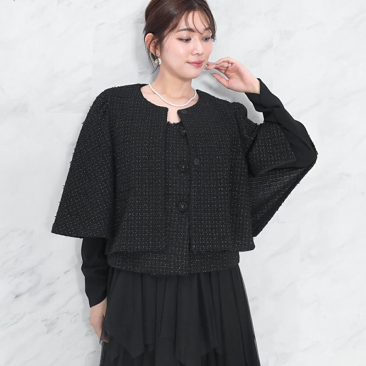乐天商城 - 【FENNEL フェンネル 】 ニットツイードスリットスリーブジャケット アウター ジャケット コート 羽織り ショート丈 ツイード 光沢 ギャザー ノーカラー レディース 大人 フェミニン キレイめ ジャージ素材 デイリー 上品 日本製 セレモニー フォーマル 卒業式 入学式