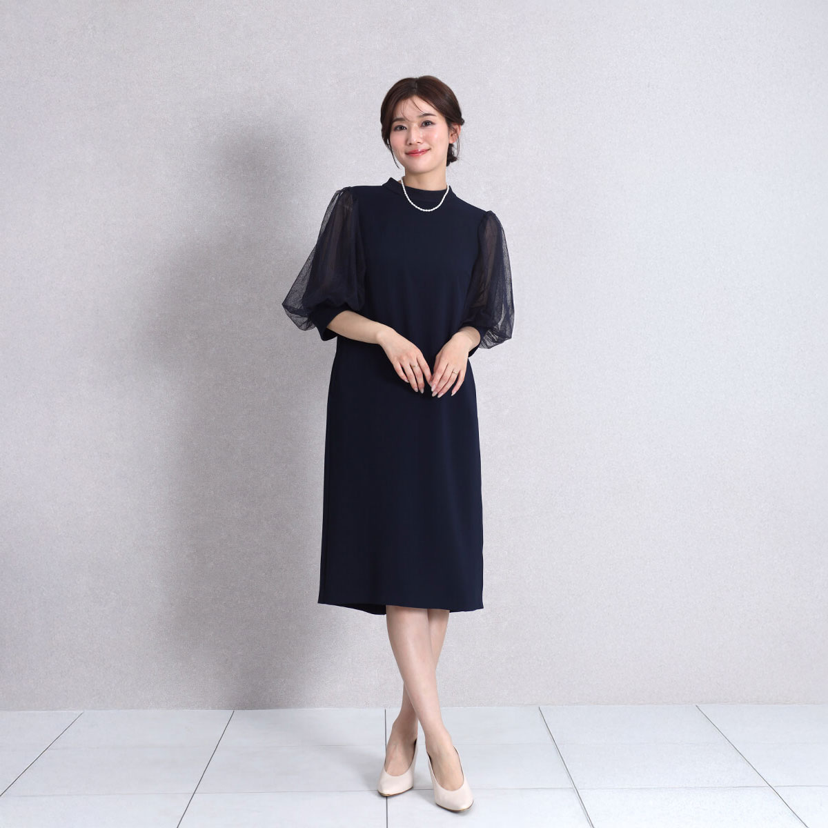 乐天商城 - 【FENNEL フェンネル】 シアースリーブワンピース ワンピース シアー スリーブ レディース 大人 フェミニン 上品 キレイめ おでかけ ウォッシャブル パール フォーマル セレモニー 日本製 チュール 結婚式 シアースリーブ お呼ばれシーン 華やか 透け感