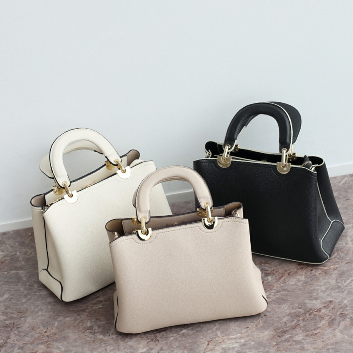 【FENNEL フェンネル】 バイカラースクエアハンドバッグ スクエアバッグ ハンドバッグ バイカラーハンドバッグ フェイクレザー 2wayバッグ バッグ ショルダーバック 収納力抜群バッグ 秋冬コーデ カバン 鞄 小物 プレゼント レディース 大人 セレモニー 母行事 フォーマル