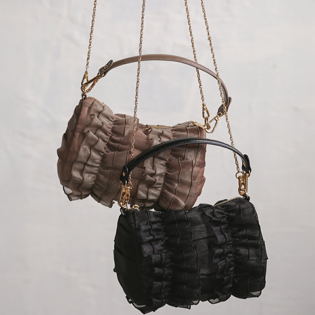 【petirobe プチローブ】 シアーフリルミニバッグ フリルバッグ ミニバッグ シアーバッグ カバン 鞄 小物 シアー ラグジュアリーバッグ パーティーバッグ プレゼント レディース 大人 シーズンライク ショルダーバッグ チェーンバッグ カジュアル セレモニー 光沢バッグ