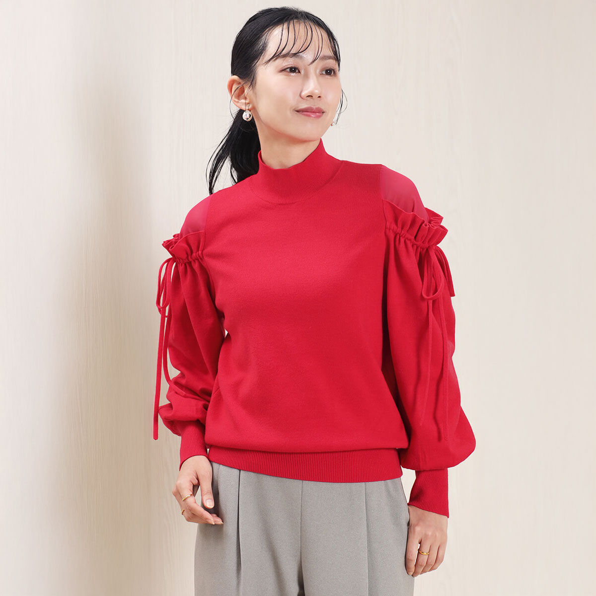 樂天商城 - FENNEL ショルダーリボンニットトップス トップス ニットショルダーリボン カラバリ レディース 大人 フェミニン 上品 デイリー ギャザー プルオーバー ニットトップス シアーデザイン 大人可愛い シアー素材 ウールレス