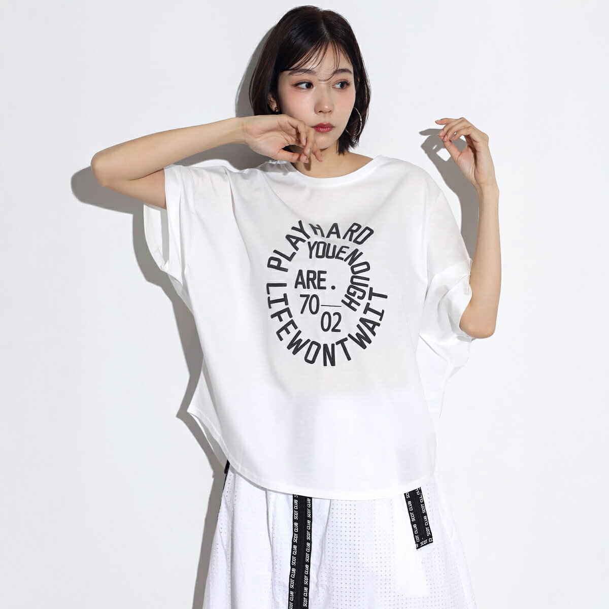 樂天商城 - 【SCOTCLUB スコットクラブ】 サークルロゴボリュームドルマンTEE カットソー Tシャツ ドルマンスリーブ ロゴ 綿100％ レディース 大人 カジュアル フェミニン キレイめ デイリー リラックス ウォッシャブル