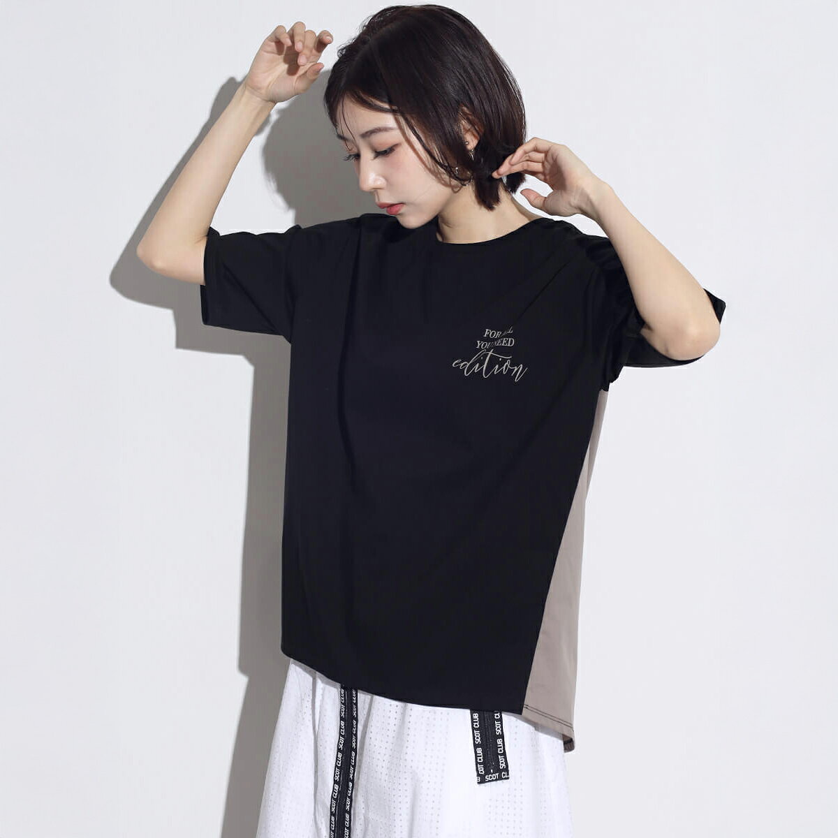 乐天商城 - 【SCOTCLUB スコットクラブ】 ツートーンスプリットラグランTシャツ カットソー Tシャツ ドルマンスリーブ ツートン 綿100％ レディース 大人 カジュアル フェミニン キレイめ デイリー リラックス ウォッシャブル