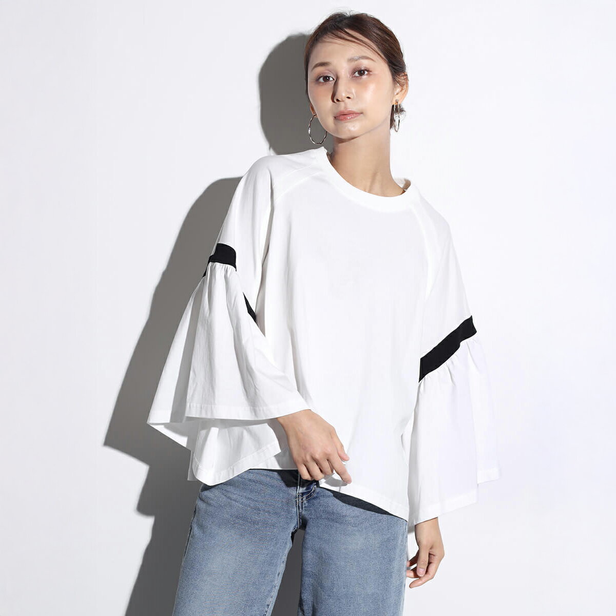 乐天商城 - 【SCOTCLUB スコットクラブ】 キャンディースリーブボリュームカットソー トップス カットソー プルオーバー Tシャツ キャンディースリーブ クルーネック レディース 大人 デイリー カジュアル ウォッシャブル 綿100％