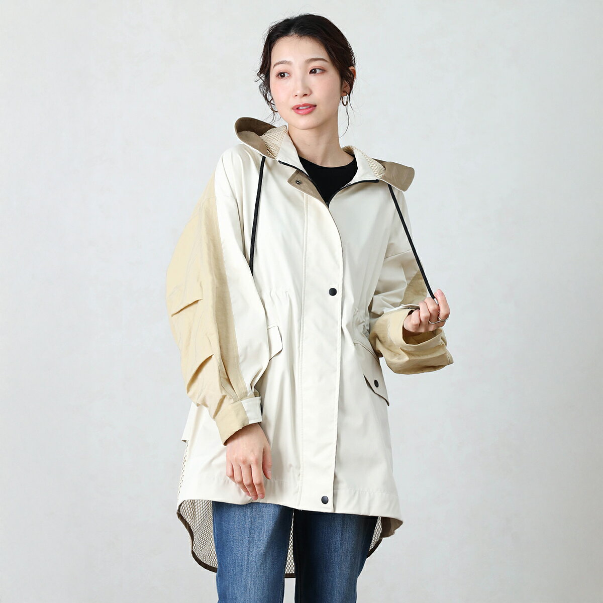 【Vin ヴァン】 配色切替パーカーロングジャケット ジャケット パーカー ロングジャケット Aライン スポーティー レディース カジュアル キレイめ デイリー トレンド シーズンレス ウォッシャブル おでかけ 春服 春 アウター