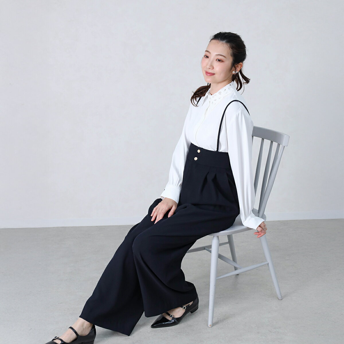 乐天商城 - 【Vin NAVY ヴァンネイビー】 サスペンダーワイドパンツ パンツ ワイドパンツ サスペンダー付きワイドパンツ セレモニー レディース 大人 フェミニン デイリー 日本製 おでかけ ウォッシャブル 快適 オフィスコーデ シーズンレス