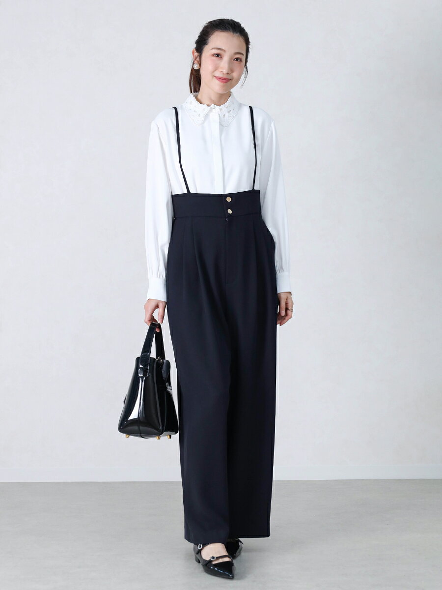 YAMADAYA STOREの【Vin NAVY ヴァンネイビー】 サスペンダーワイドパンツ パンツ ワイドパンツ サスペンダー付きワイドパンツ セレモニー レディース 大人 フェミニン 日本製 おでかけ ウォッシャブル 快適 オフィスコーデ シーズンレス｜アングル3