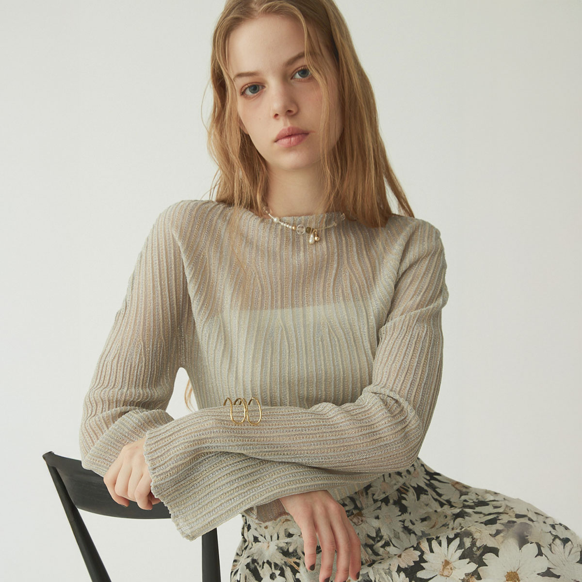 【Ample アンプル】 ボートネックシアーリブニット トップス ニット シアーカットソー 透け感 ナチュラル レディース フェミニン カジュアル 伸縮性 トレンド エレガント レイヤードスタイル インナー リブ 華やか