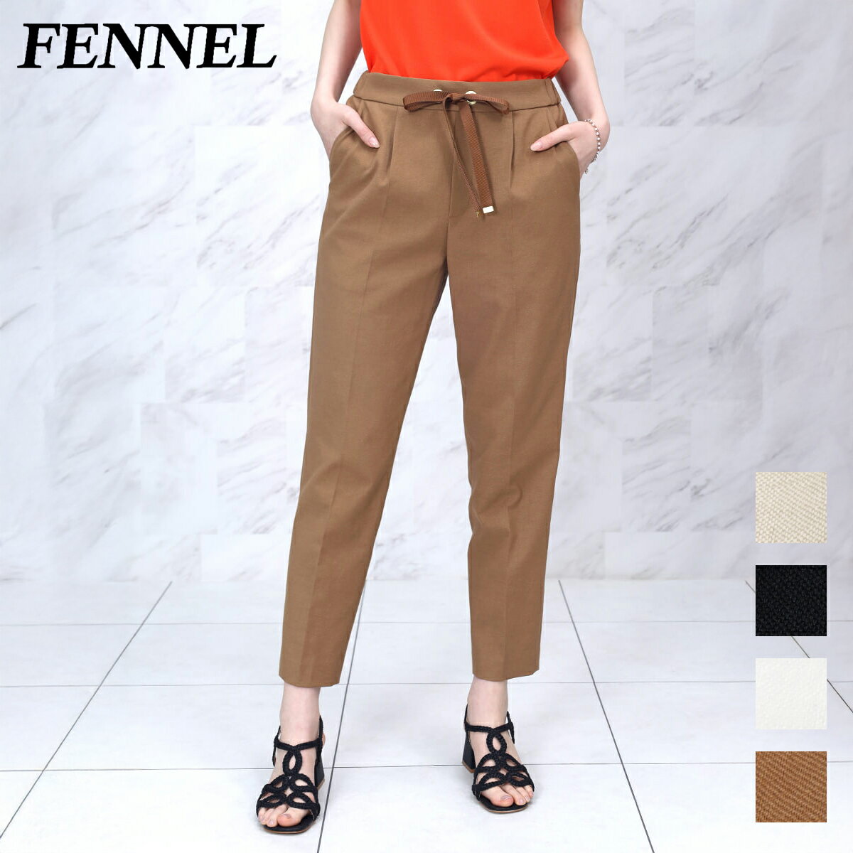【スーパーSALE 最大20%オフCP＆P10倍】【FENNEL フェンネル】 リネンミックステーパードパンツ クロップド丈 レディース 美脚 きれいめ 夏 涼しい ドライタッチ 上品 カジュアル オフィス 通勤 オンオフ兼用 大人女性 ウエストリボン スタイルアップ