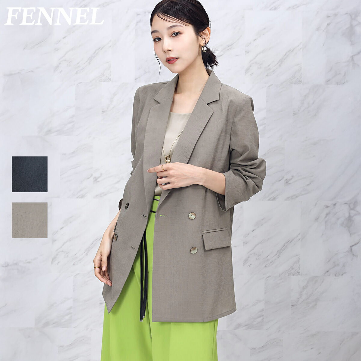 乐天商城 - 【20日20時〜マラソン中は全商品P10倍】【FENNEL フェンネル】テーラーシアージャケット ジャケット レディース ダブルジャケット 高品質 きれいめ 大人 上品 ポリエステル イージーケア 羽織り 春夏 通勤 オフィス カジュアル おしゃれ