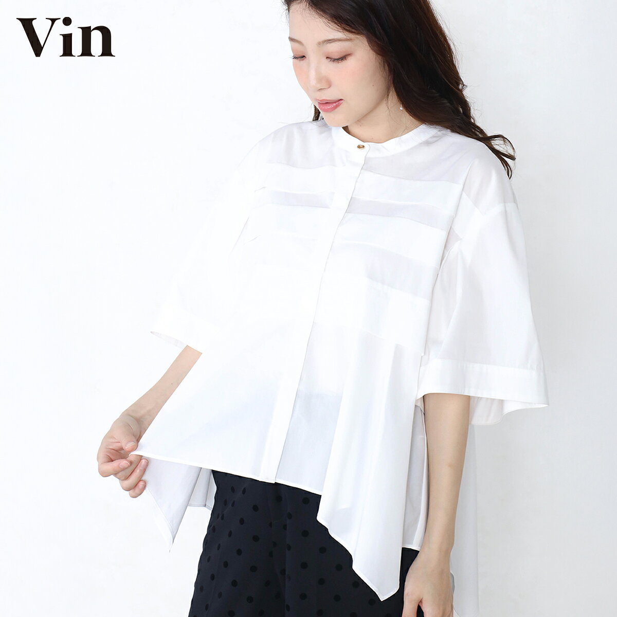 乐天商城 - 【20日20時〜マラソン中は全商品P10倍】【Vin NAVY ヴァンネイビー】 タックデザインフレアブラウス シャツ ブラウス タックデザイン レディース カジュアル フェミニン 通勤 オフィス キレイめ デイリー フォーマル ウォッシャブル
