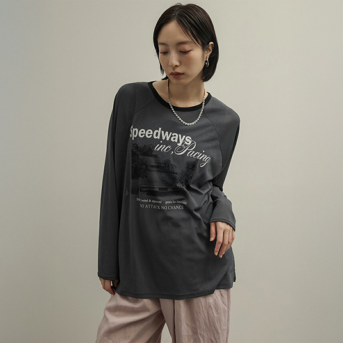 乐天商城 - RADIATE ラディエイト プリントロゴシアーTシャツ トップス カットソー ロンT レディース ウォッシャブル シアーTシャツ ロゴTシャツ ロゴプリント 透け感 抜け感 インナー