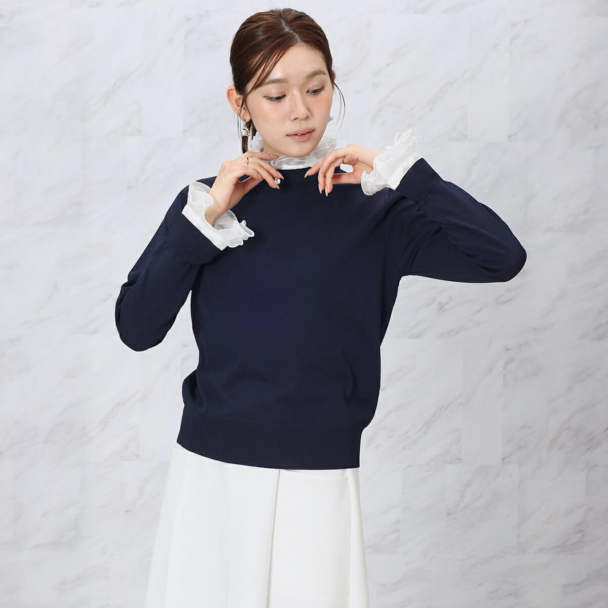樂天商城 - 【FENNEL フェンネル】 フリルドッキングニットトップス トップス ニット フリルトップス フェミニン レディース プルオーバー ドッキングニット シアーフリル 上品 カジュアル カラバリ 女性 優雅 トレンド 着回し