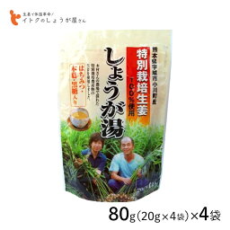イトク食品 特別栽培しょうが湯 80g(20g×4p) 4袋セット 熊本県特別栽培生姜 黒糖 本葛 蜂蜜 化学肥料不使用 有機肥料 体質改善 mb