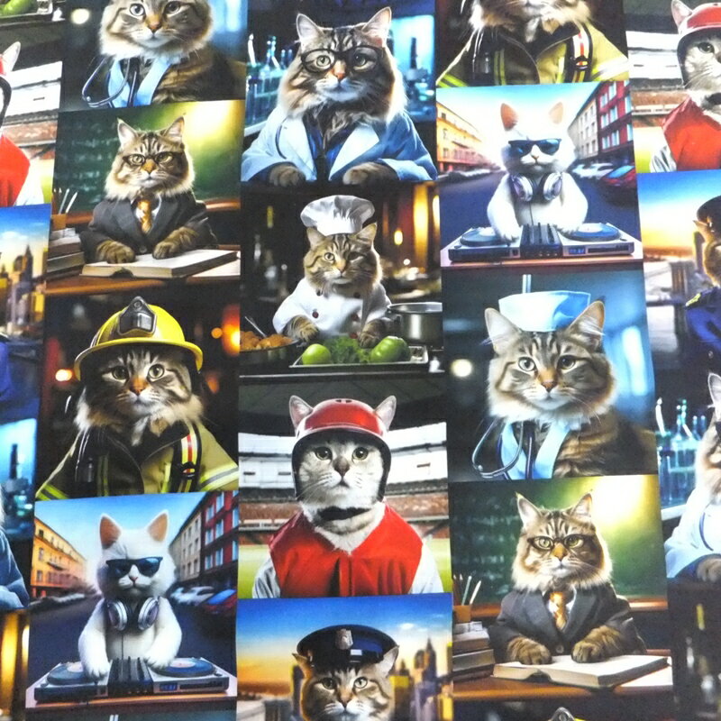 樂天商城 - nora．ワーキングキャット ／シーチング・デジタルプリント　(綿 生地 布)