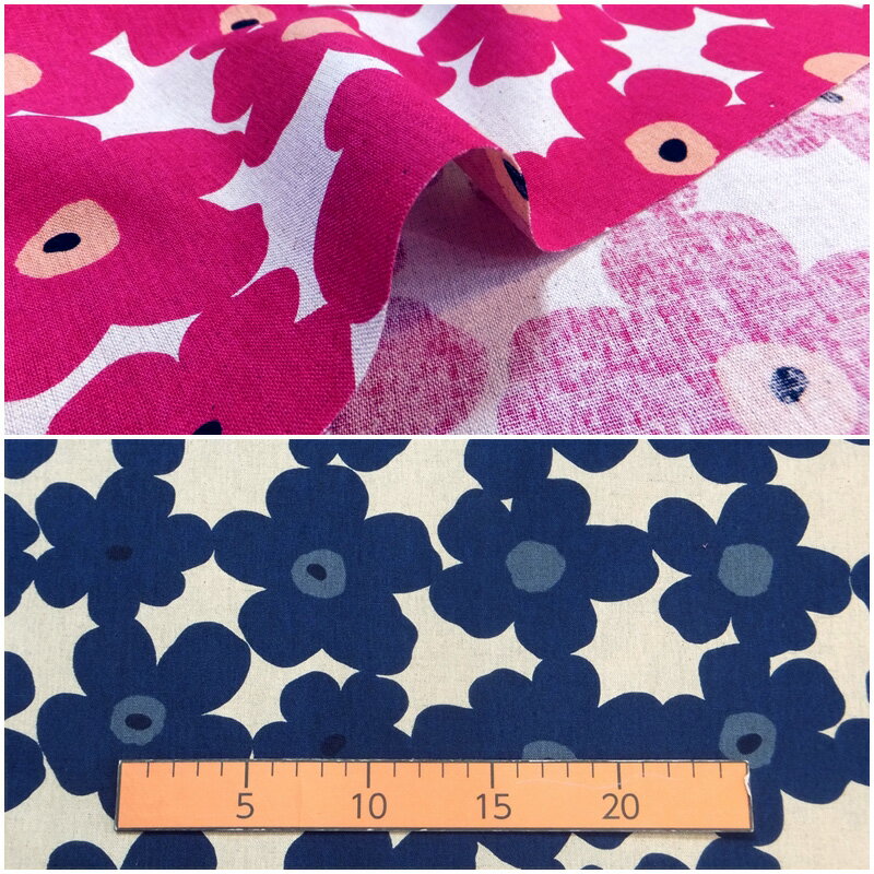 綿麻キャンバス 北欧風フラワー　(綿麻 生地 布)