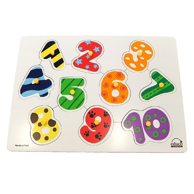 知育玩具【エデュコ 木のおもちゃ ナンバー10パズル】木製 型はめ 型合わせ カラフル 数字 プレゼント Educo2歳 誕生日プレゼント■メール便で送料200円（同梱不可）■あす楽