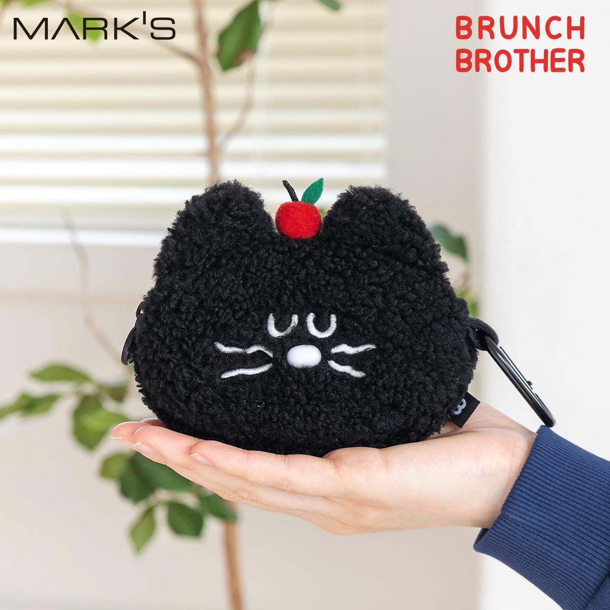 ブランチブラザー カードポーチ モグリィ・ブラック カラビナ付き 猫 ネコ クロネコ もこもこ ミニポーチ コインケース 小銭入れ 内ポケット付き かわいい ギフト プレゼント 新生活 バッグアクセサリー マークス