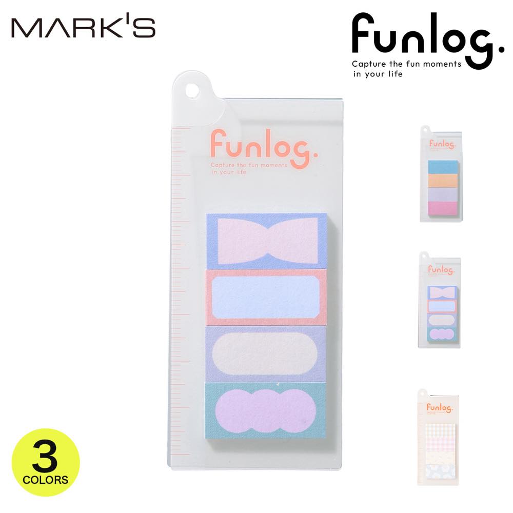 マークス ファンログ ブックマーク・ミニ付せん・リフィル付・4柄 メモ 文房具 かわいい おしゃれ 手帳デコ マークスのログダイアリー funlog 手帳アクセサリー 付箋 ふせん チャーム対応 TODOメモ チェックリスト 手帳デコ 160枚入り