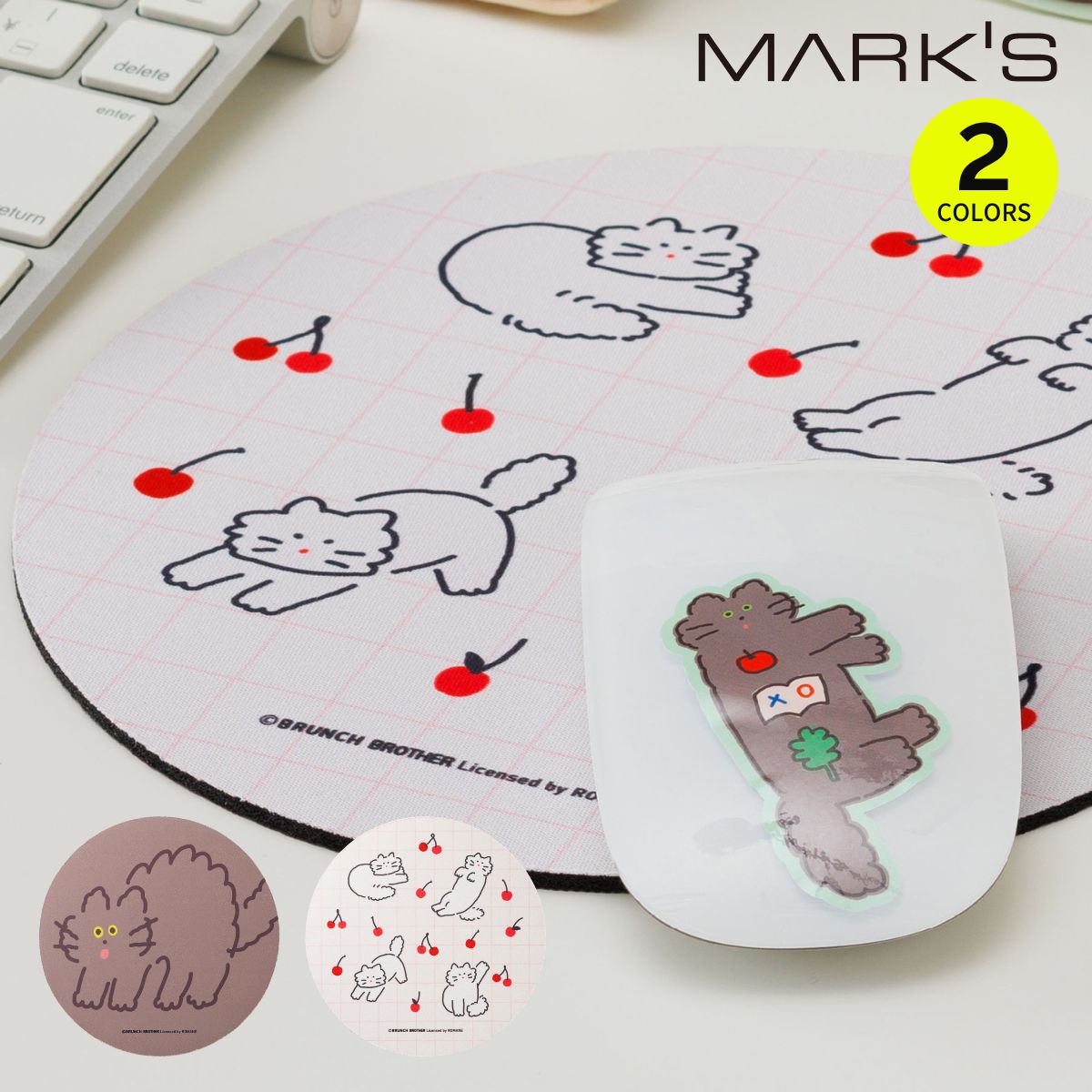 マークス マウスパッド ブランチブラザー 裏ラバー かわいい PC ねこ 猫 ネコ ロマネ 韓国雑貨 デイリーカスタムコレクション おしゃれ ギフト プレゼント オフィス 丸型 キャラクターのサムネイル