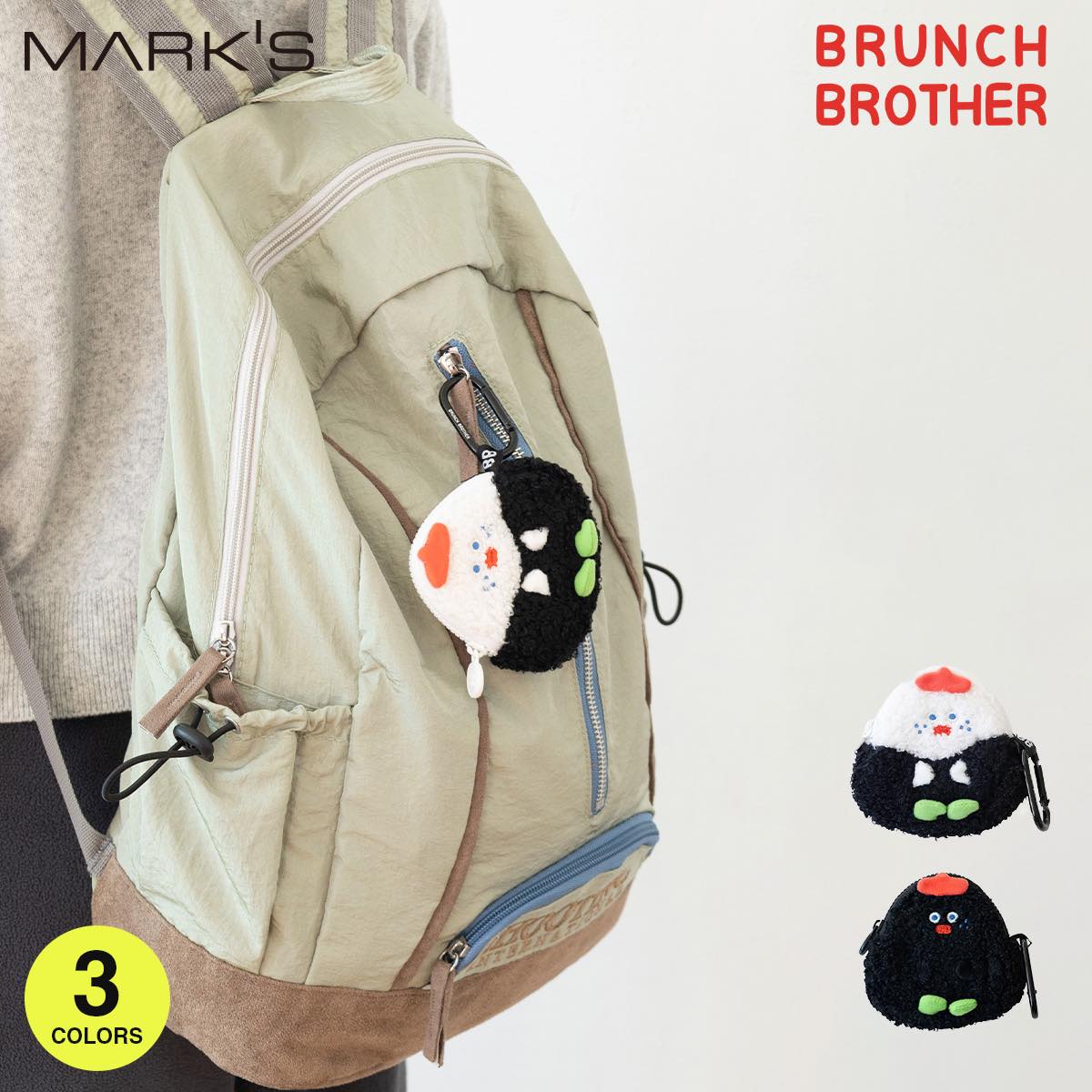 ブランチブラザー Airpods用ポーチ オニ&ギリ カラビナ付き 猫 ネコ エアポッツケース イヤホンケース もこもこ かわいい おしゃれ 通勤 通学 ギフト マークス