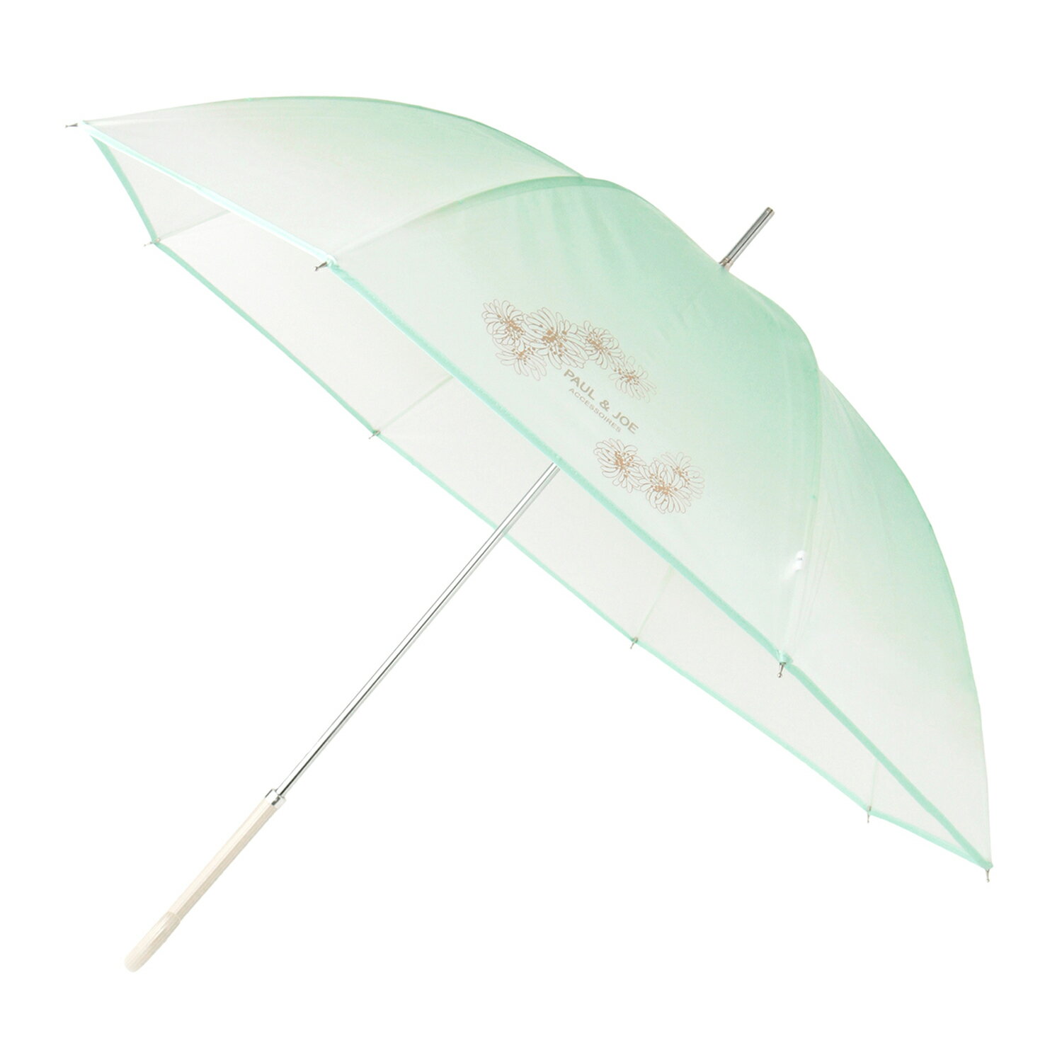 ポールアンドジョー 長傘 透明 グラデーションクリザンテーム・ミントグリーン ビニール傘 花柄 おしゃ..