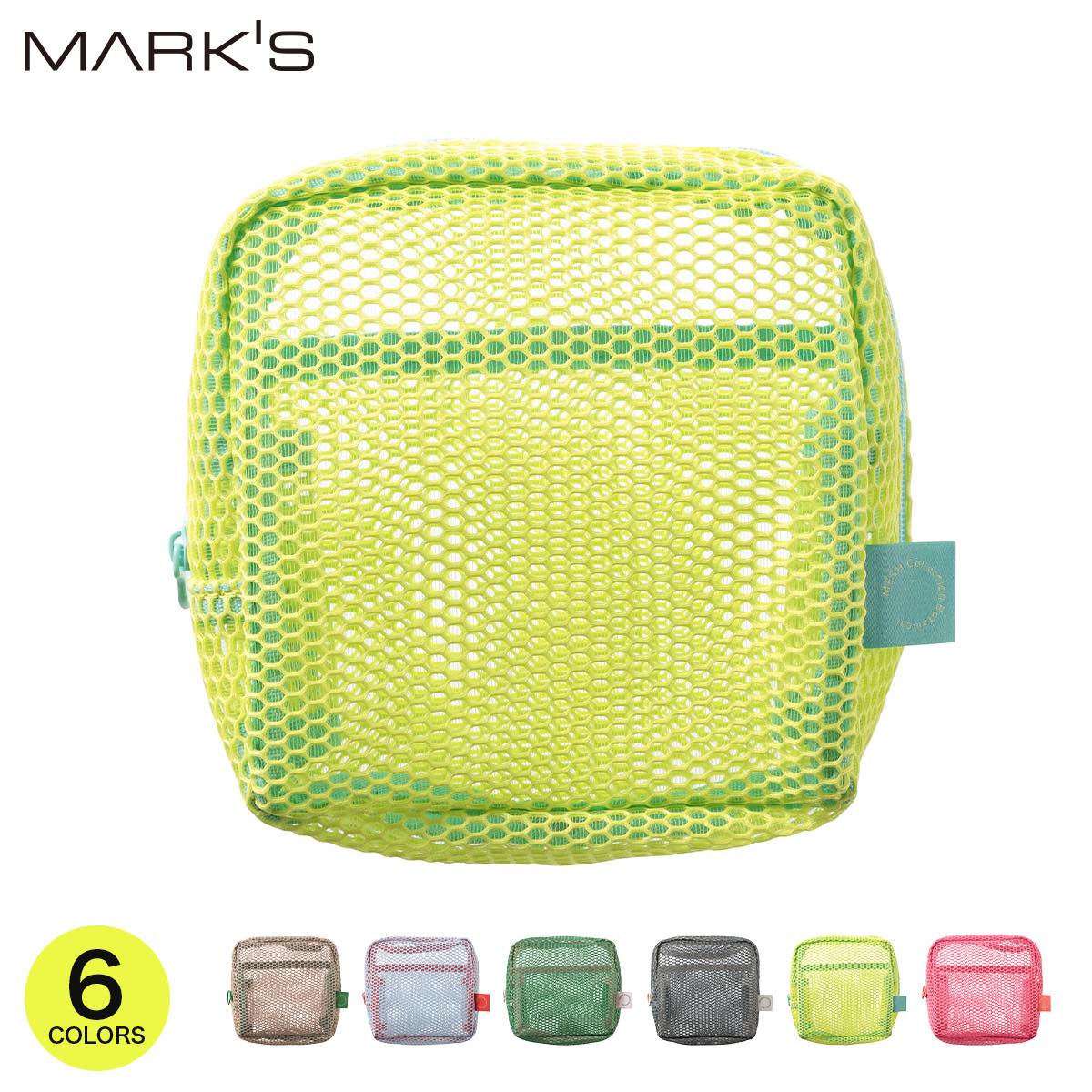 メッシュコレクション スクエアポーチ 文房具収納 小物入れ 化粧ポーチ コスメポーチ 軽量 コンパクト 小さめ 旅行用 整理整頓 バッグインバッグ 内ポケット付き 収納 ポリエステル ボタニカルカラー ユニセックス レディース マークス