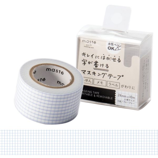 水性ペンで書けるマスキングテープ/小巻24mm幅/「マステ」/方眼ブルーグレー【マークス・オリジナル 付箋 幅広】のサムネイル