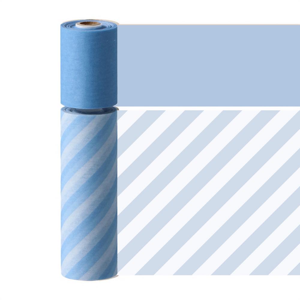 水性ペンで書けるマスキングテープ・ミシン目入り・スリム・2巻「マステ」 ストライプ・ブルー 手帳 デコ シール 付箋 メモ セット ラベル 幅21mm 幅45m...