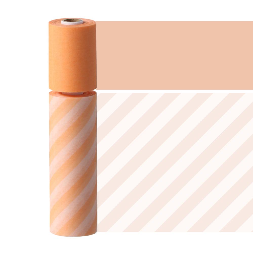 水性ペンで書けるマスキングテープ・ミシン目入り・スリム・2巻「マステ」 ストライプ・オレンジ 手帳 デコ シール 付箋 メモ セット ラベル 幅21mm 幅45...