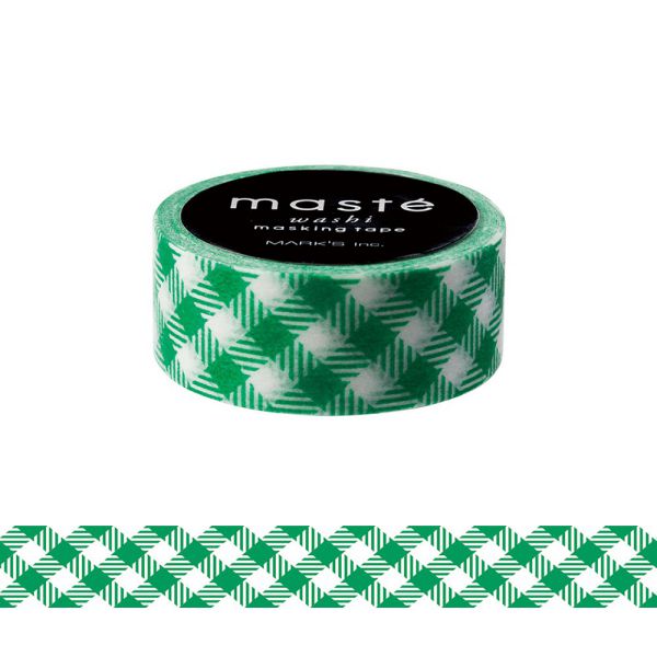 マスキングテープ 手帳 シール ベーシック 「マステ」 グリーン チェック ギンガムチェック 15mm おしゃれ シンプル 大人 デコレーション 装飾 日本製のサムネイル