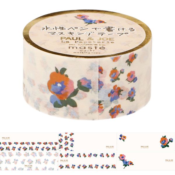 ポールアンドジョー 水性ペンで書けるマスキングテープ ミシン目入り 手帳デコ 花柄 22mm幅×5m ノート 手帳 デコレーション 文房具 和紙 日本製 コラボ...