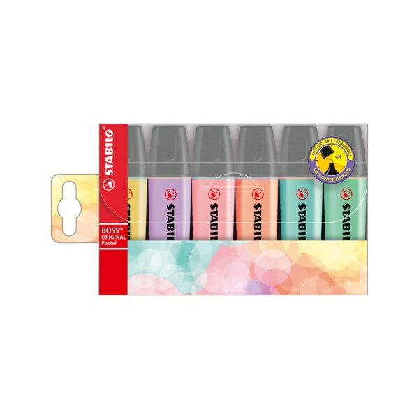 STABILO スタビロ ボス パステル 6色セット 蛍光ペン 水性蛍光インク 中綿式 5mm/2mm チーゼル型チップ キャップ式 太細両用 勉強 仕事 マー...