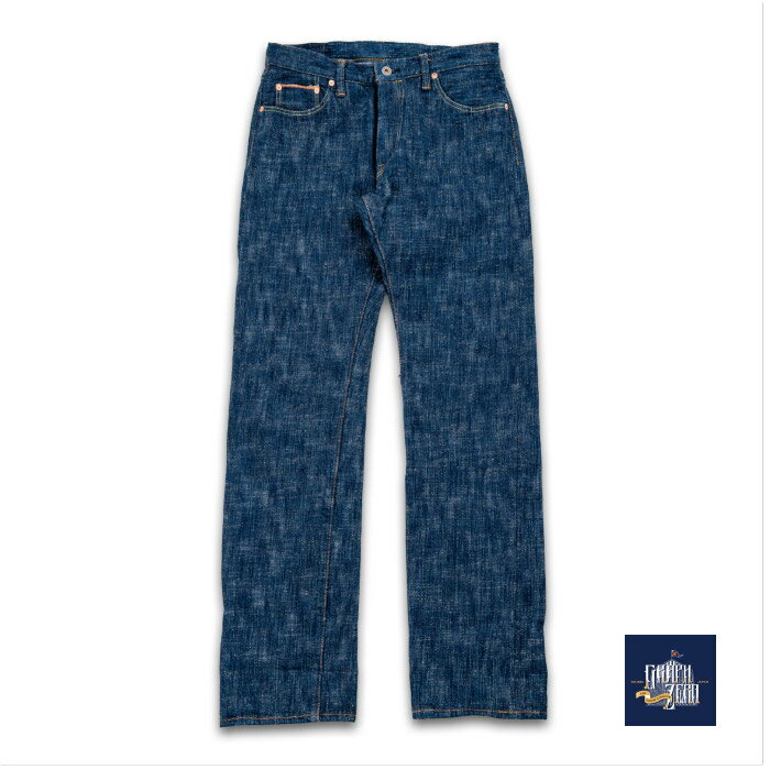 15oz 綛染めスリムストレートジーンズ GRN 15ozセルビッチデニム /右綾/スリムストレート/5ポケット/オレンジ耳/ワンウォッシュ/ヌメ革パッチ/graphzeroオリジナル鉄ボタン/赤ピス/ボタンフライ/生機/隠しカン止め/隠しリベット/日本製/MADE IN JAPAN
