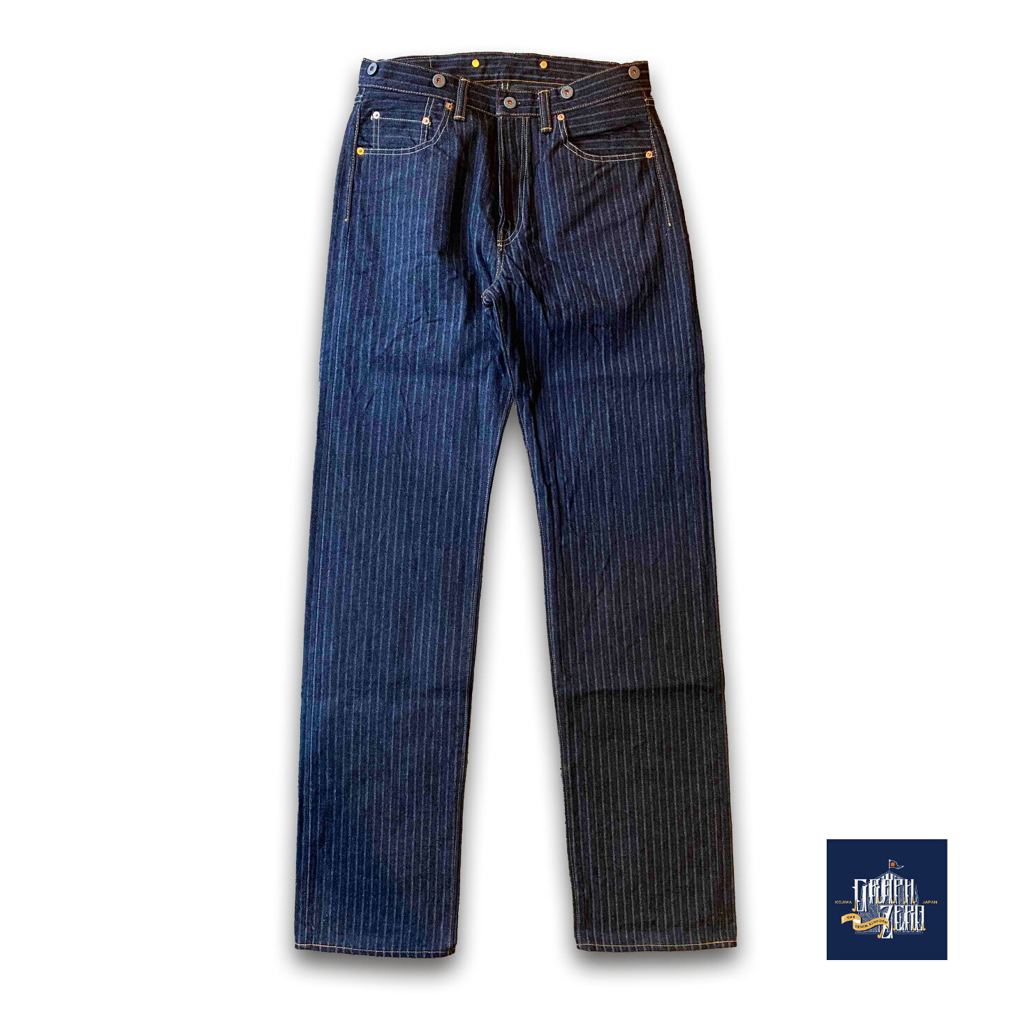 16oz　針抜き ルーズストレートジーンズ 16ozセルビッチデニム　針抜きへリンボーン　/経糸：インディゴ・緯糸：グレー /cotton　100％