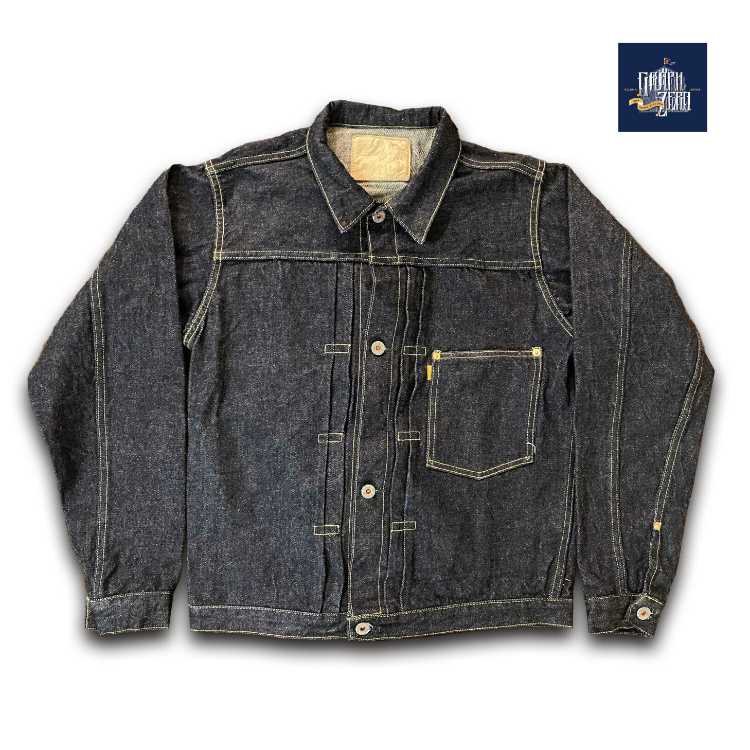 JEAN JACKET-WW ll　1ST- 右綾　16ozセルビッチデニム /右綾/オレンジ耳/ワンウォッシュ/極厚ヌメ革パ..