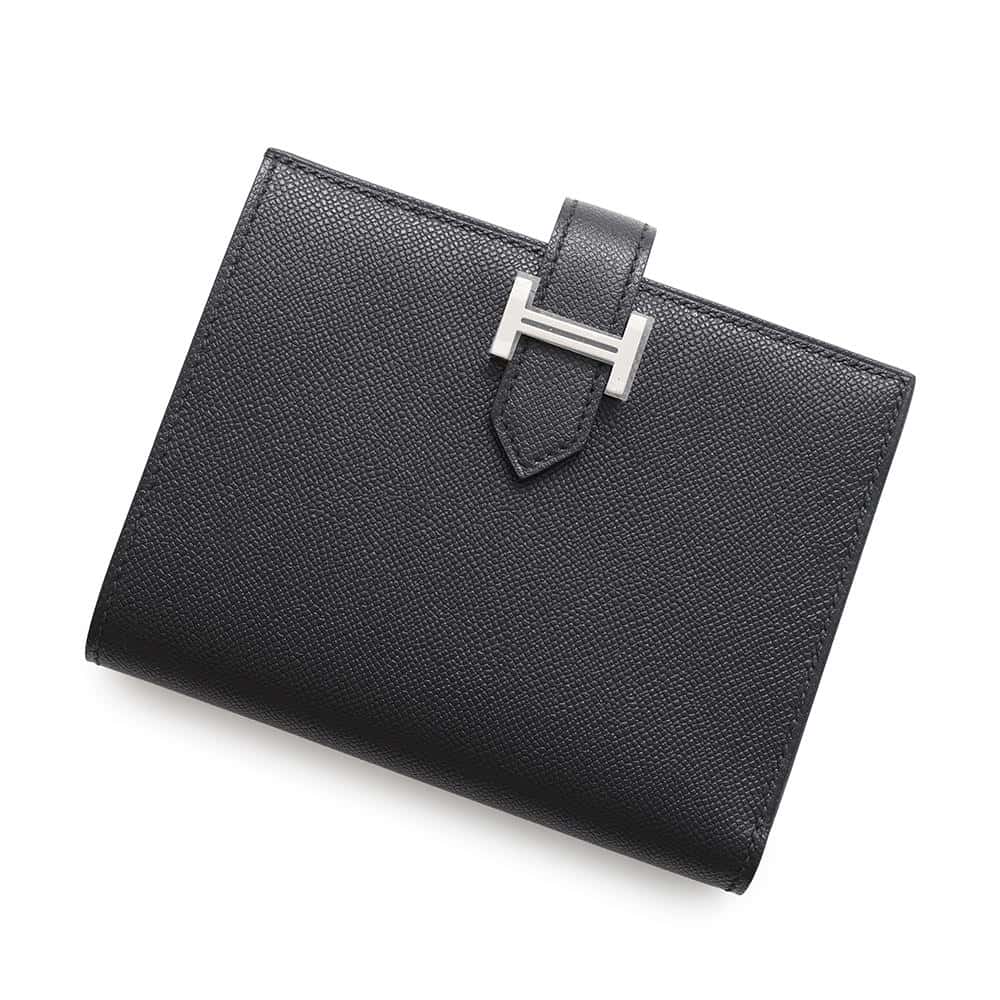 エルメス 二つ折り財布 ベアンコンパクト ブラック/シルバー金具 ヴォーマダム W刻印 黒 【中古】 エルメス 財布 HERMES WALLETのサムネイル