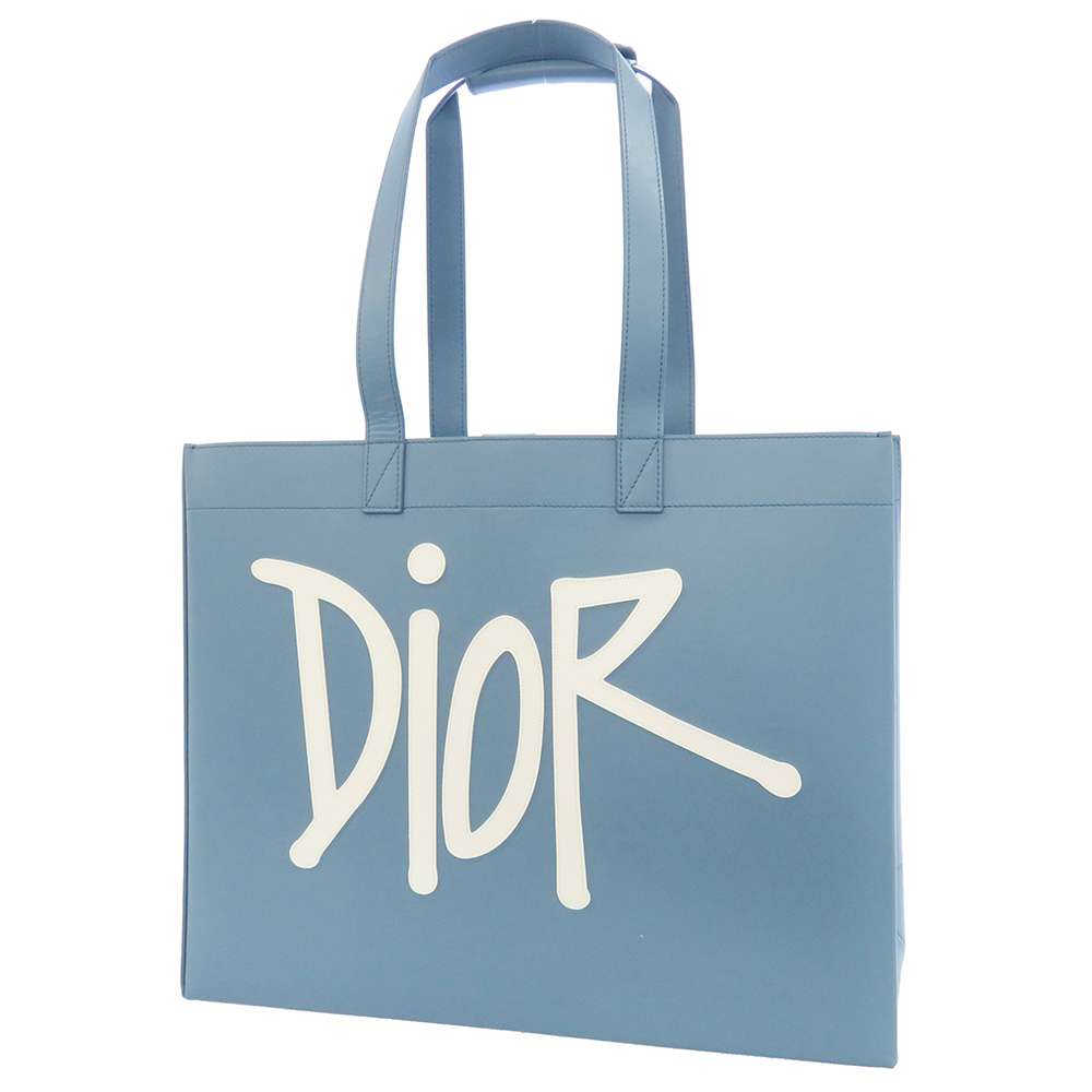 クリスチャン・ディオール トートバッグ D-Dior レザー 1DOSH153YZI Christian Dior バッグ ショーン・ステューシーコラボ ブルー 【安心保証】 【中古】