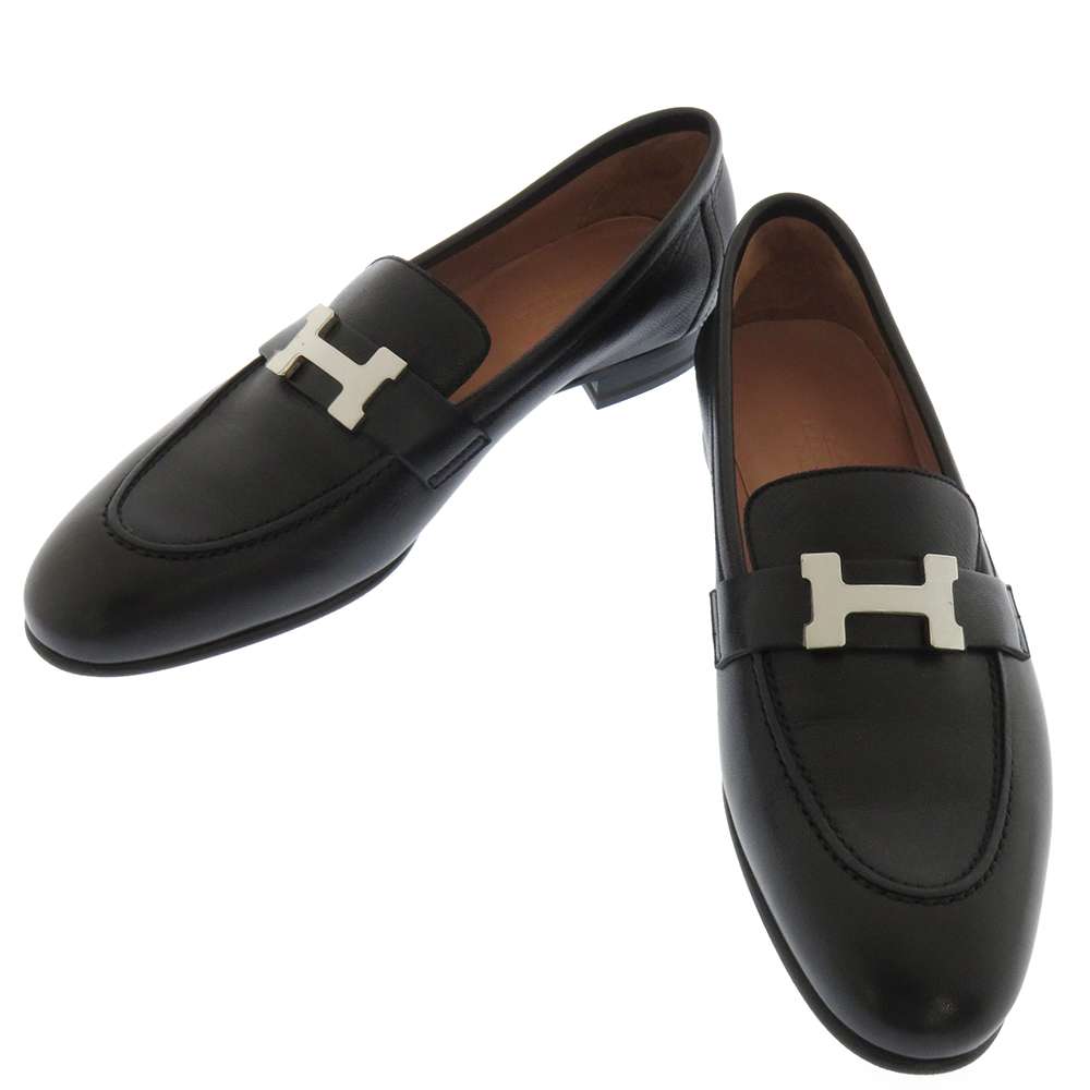 エルメス ローファー モカシン パリ ブラック/シルバー金具 シェブルミゾル レディースサイズ37 1/2 HERMES 靴 【安心保証】 【中古】のサムネイル