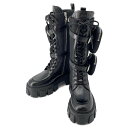 【決算セール開催中!】 プラダ ロングブーツ モノリス ポーチ付 コンバットブーツ レディースサイズ37 2/1 PRADA 靴 黒 【中古】 プラダ ブーツ プラダ レディース PRADA(4)