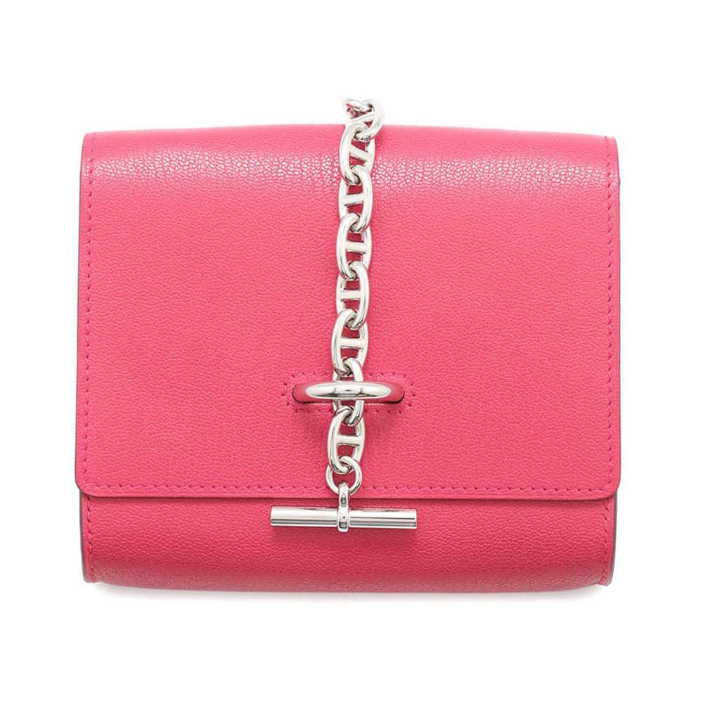 エルメス ショルダーウォレット シェーヌダンクル コンパクト ローズエクストリーム/シルバー金具 シェブルミゾル B刻印 エルメス 財布 エルメス シェーブル HERMES WALLETのサムネイル