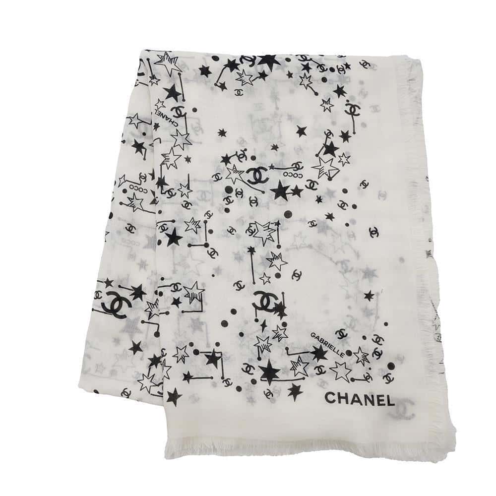 シャネル スカーフ ココマーク ストール 星 スター カシミヤ CHANEL 雑貨 白 【中古】 シャネル ストール CHANELのサムネイル