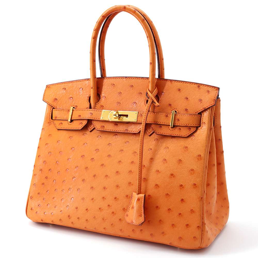 エルメス バーキン30 オレンジ/ゴールド金具 オーストリッチ □I刻印 HERMES Birkin ハンドバッグ ソルド品 【安心保証】 【中古】 エルメス バーキン エルメス バッグ エルメス レディース