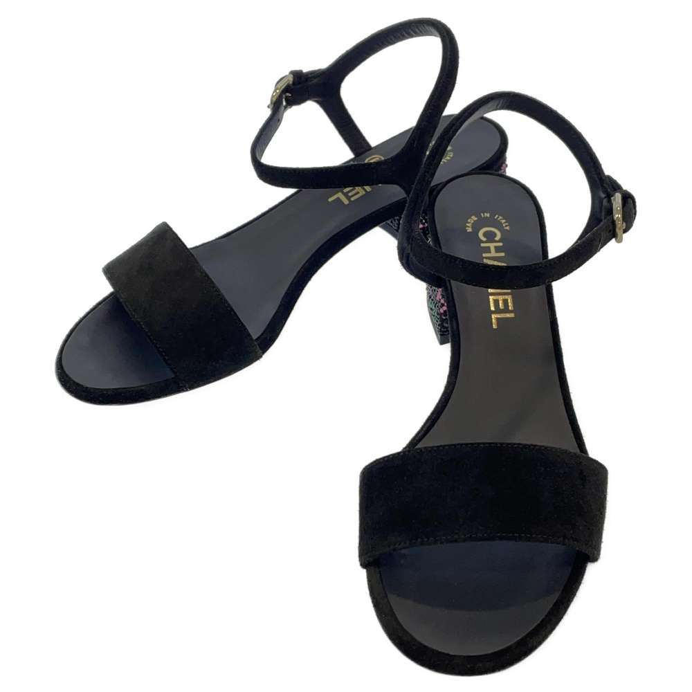シャネル サンダル ストラップ CC ロゴ ビジュー レディースサイズ37 G45366 CHANEL 靴 黒 シャネル サンダル シャネル レディース CHANEL